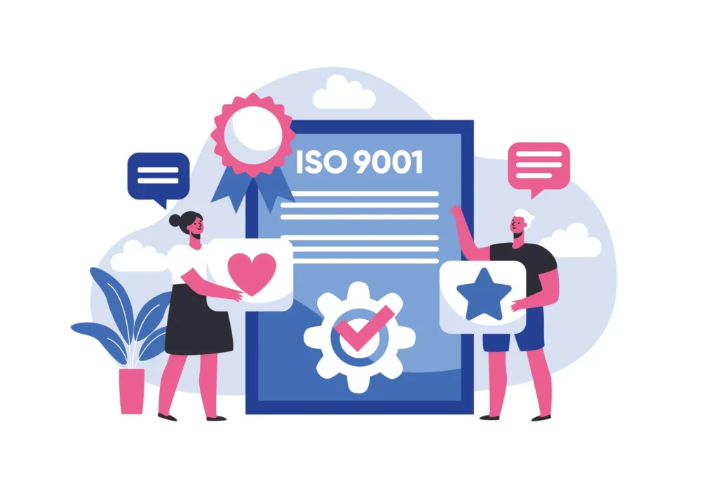 Ilustración representativa del certificado ISO 9001 y la gestión de la calidad en una organización